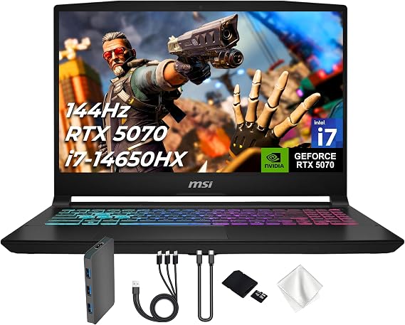 msi Katana 15.6" 165Hz QHD Gaming Laptop, NVIDIA GeForce RTX 5070 8GB, 16GB DDR5 RAM, 2TB Storage(1TB SSD & 1TB Docking Station), Intel Core i7-14650HX, 4 Zone RGB Backlit Keyboard, Win 11, Black