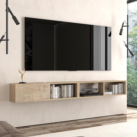 Atelier Mobili Floating TV Stand for 75 Inch TV, Wall Mounted TV Stand, Floating Entertainment Center, Elegant TV Stands for Living Room, Design Free Box in Box