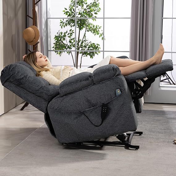 Oversized Power Lift Recliner Big Man 400lbs, Extra Wide Recliner Chair with Lifts Vertically for Elderly, Features Cup Holder, Heat and Massage, Zero Gravity Lay Flat for Adults (Grey)