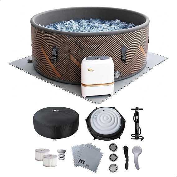 MSpa Mono 6-Person Round Inflatable Bubble Spa with 2 Covers, Woodgrain