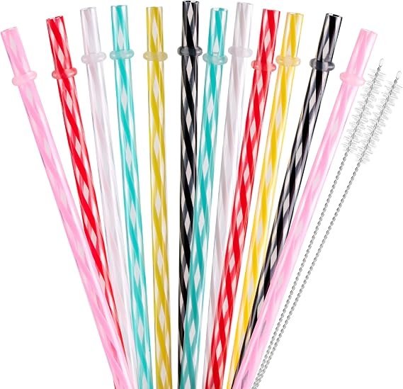 Short Straws for Stanley 16 oz 20 oz Tumblers, 9 Reusable Replacement Drinking Straws with Clean Brush for Small Cups,Mugs&Jars (12Pcs Stripes)