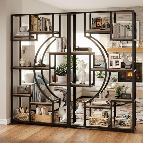 HolliWill 70.8" Tall Bookshelf Set of 2, 79" Wide Geometric Display Shelf with 18 Open Storage Shelves, Etagere Bookcase for Living Room, Office, Bedroom - Anti-Tip & Adjustable Feet