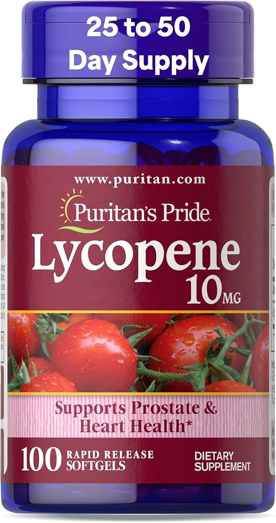 Puritans Pride Premium Lycopene 10mg, Dietary Supplement for Prostate, Antioxidant, Heart Health, and Overall Health Support, 100 Rapid Release Softgels