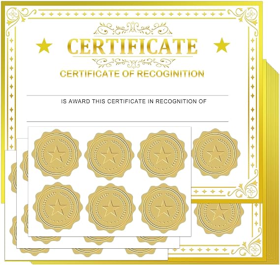 25 Pack Certificate of Recognition Achievement Award Card with Gold Foil Stickers - 8.5 x 11 Inch Graduation Diploma Award Course Completion Certificates Training for Students,School Ceremony