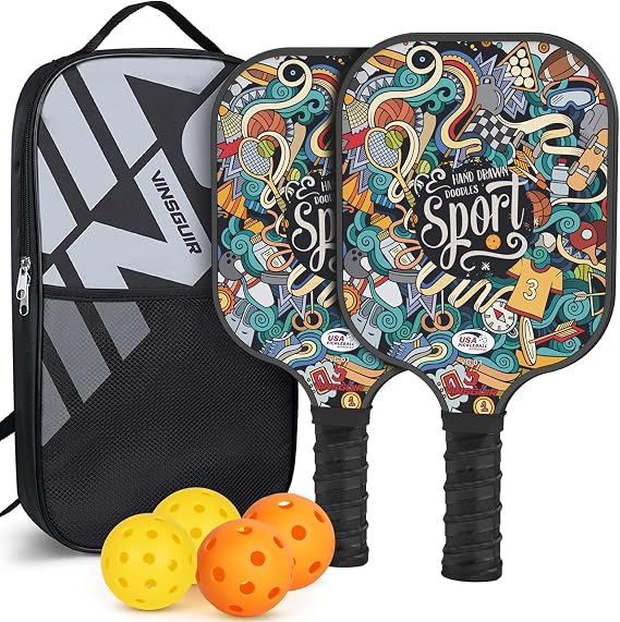 VINSGUIR Pickleball Paddles Set, USAPA Approved Pickle Ball Paddle Set of 2 with 4 Pickleball Balls and Bag, Pickleball Rackets Gifts for Women Men Beginners