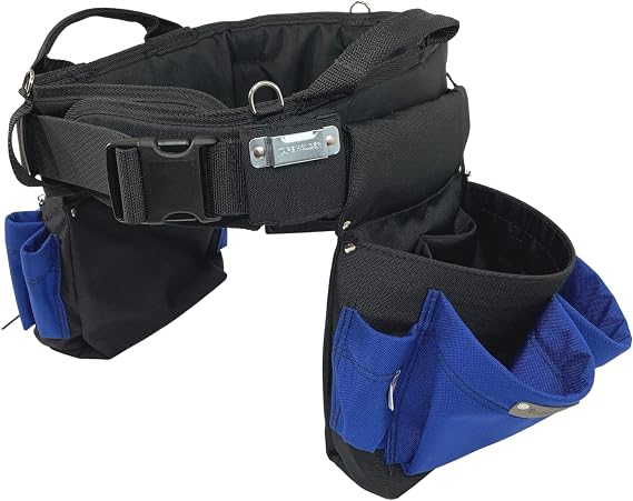 BOULDER BAG Professional Electrician's MAX Combo with Comfort Back Support Tool Belt, Quick Release Buckle, Heavy Duty Work Belt, Blue, (Small 24-27 Inch Waist), Made in USA