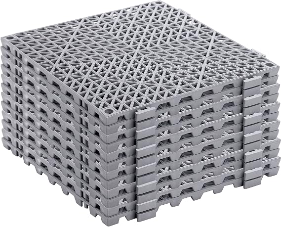 SOUJOY 12 Pieces Modular Interlocking Cushion, 30 x 30 cm Rubber Drainage Mat with Holes, Non-Slip Splicing Floor Drain Tile Mat for Pool Shower Bathroom Kitchen Patio Balcony Yard Pet Area