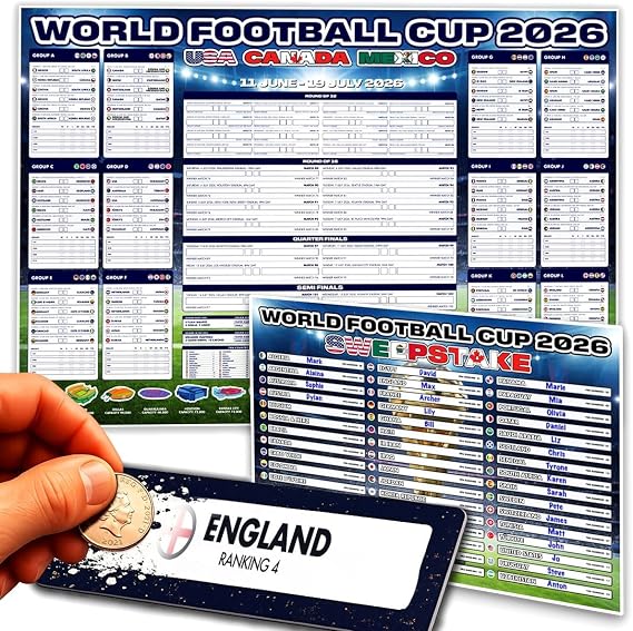 World Football 2026 Sweepstake Kit – A1 Wall Chart & 48 Scratch Cards