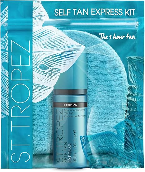 St. Tropez Fake Tan, Selbstbräuner-Reinheit, Bräunungswasser-Starter-Set, Schönheitsgeschenk für Sie mit Reisegröße, Bräunungs-Gesichtsnebel und Bräunungs-Applikator-Handschuh