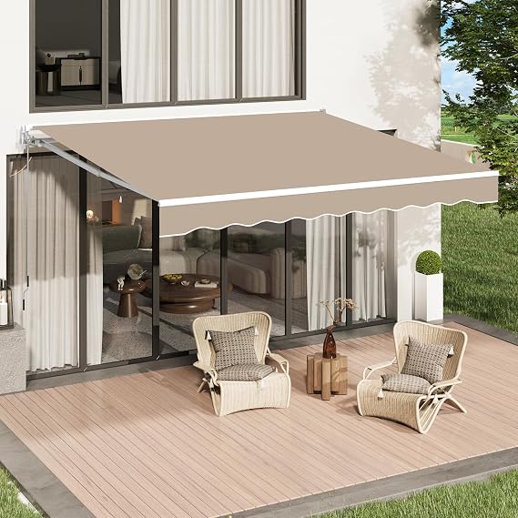U-MAX Awnings for Outside, 8.2' x 6.5' Retractable Awning for Patio, Beige | Sun Shade Manual Patio Awning, Outdoor Door Window Awning with Crank Handle for Deck,Porch, Home, Backyard, Balcony