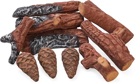 Ceramic Gas Fireplace Logs, 10 Peice Fire Logs for Outdoor Fire Pit