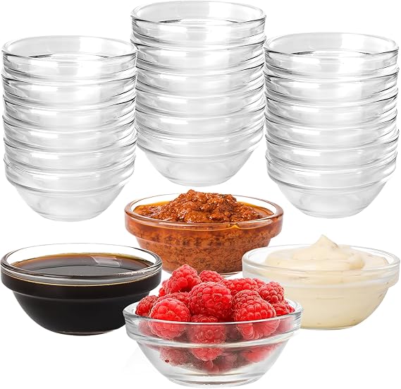 30 Pcs Mini Glass Sauce Bowls, 4oz Glass Prep Bowls, 3.5 Inch Clear Dipping Bowl for Cooking Condiments