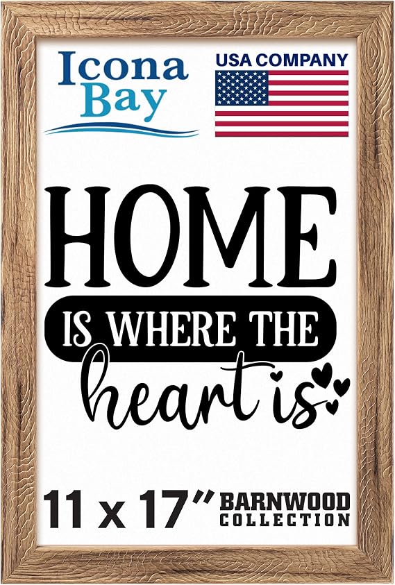Icona Bay - 11x17 Honey Oak Picture Frame - Fits 11x15 Photos - Country Rustic Style 11 x 17 Small Poster Frame - Wall Mount Only - Barnwood Collection