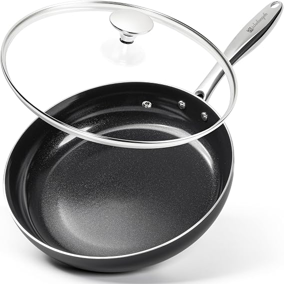 MICHELANGELO Non Stick Frying Pan - 12 Inch Frying Pan Nonstick with Lid, Large Fry Pan Induction Compatible, Black Ceramic Skillet with Lid