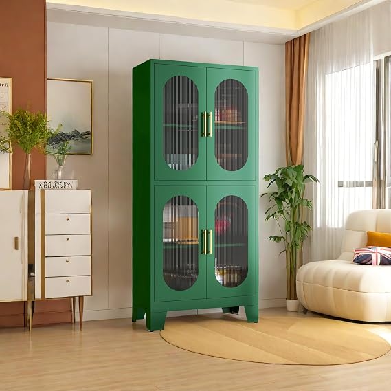 winiowa 61" Metal Pantry Cabinet,Kitchen Storage Cabinets with Acrylic Glass Doors and Adjustable Shelves,White Cupboard for Bathroom,Laundry,Living Room,Dinning Room,Home Office