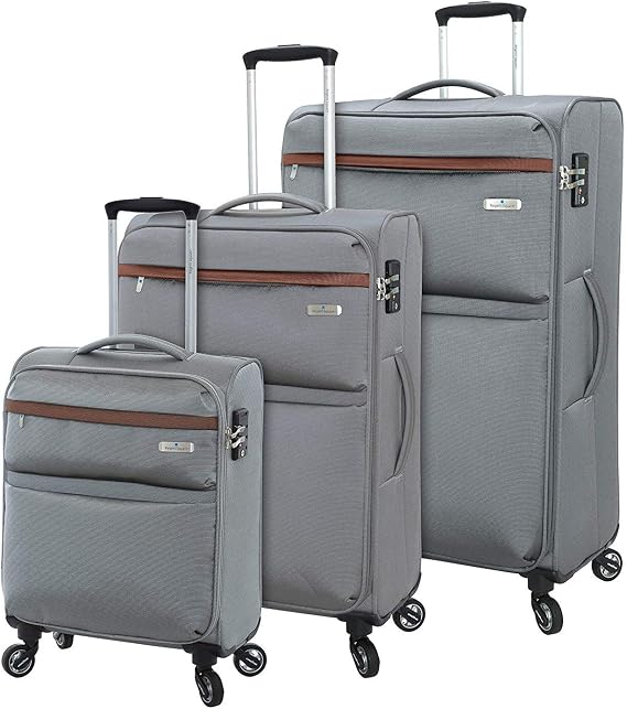 Luggage Set With Spinner Goodyear Wheels - Built-In TSA Lock - Set of 3 Pieces - Soft Case - Grey