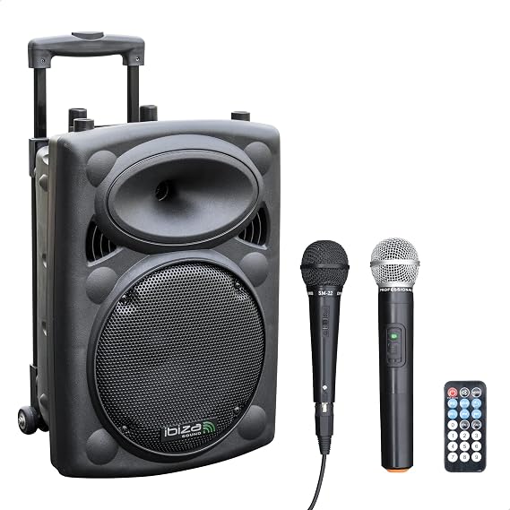 Ibiza - PORT10VHF-BT - Portable speaker, 10 inches (25.4 cm)/max. 500W, 2 microphones (wired and VHF), remote control and protective case - Bluetooth, USB, SD - 5-7 hours independent working time