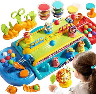 Kids Toys Dough Battle Toy - Colored Clay Cannonball & Hairstyle Doll,Doh Interactive Toy with Conveyor Belt & Music, Party Competitive Game for Boys and Girls Aged 3 4 5 6 7 8
