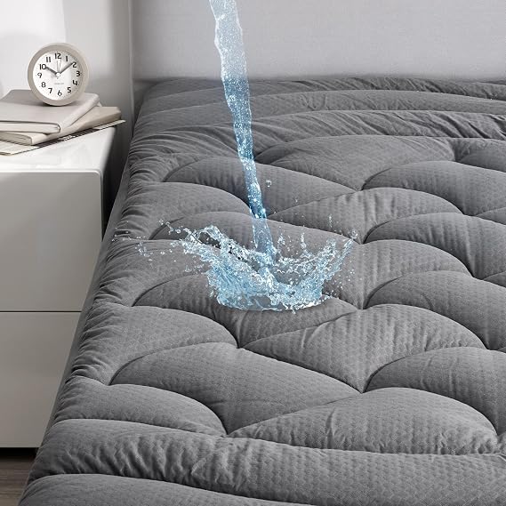 SLEEP ZONE Waterproof King Mattress Pad, Soft Mattress Topper, Fitted Mattress Protector Cover with Elastic Deep Pocket 8-21"(Gray, 78x80