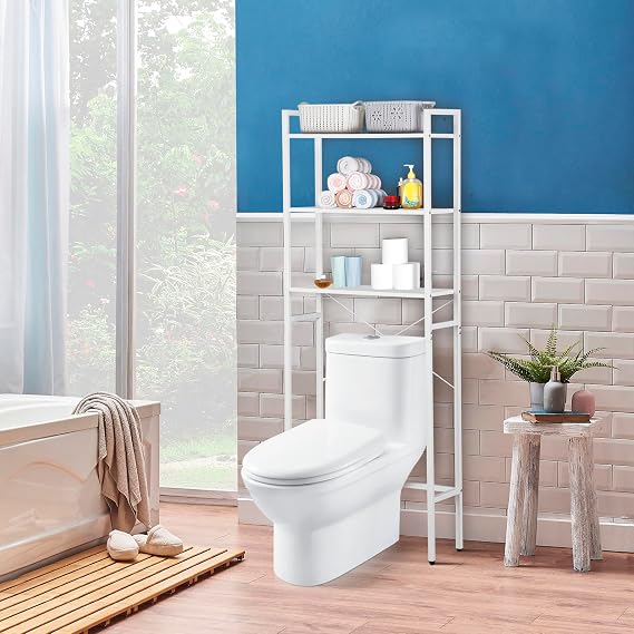 ZENY Over-The-Toilet Storage Rack, 3 -Tier Freestanding Bathroom Organizer, Space-Saving Bathroom Shelf Over Toilet Rack (White)
