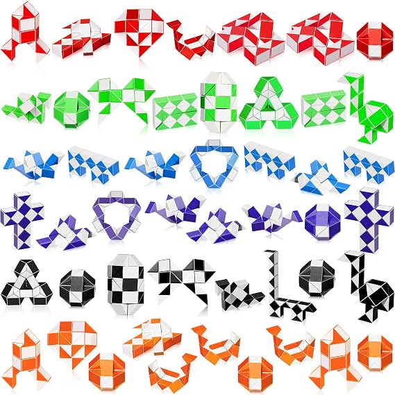 60 Pack 24 Blocks Fidget Snake Cube Mini Twist Magic Snake Puzzle Speed Cubes for Stocking Party Gifts Bag Fillers Party Favors (Colorful)