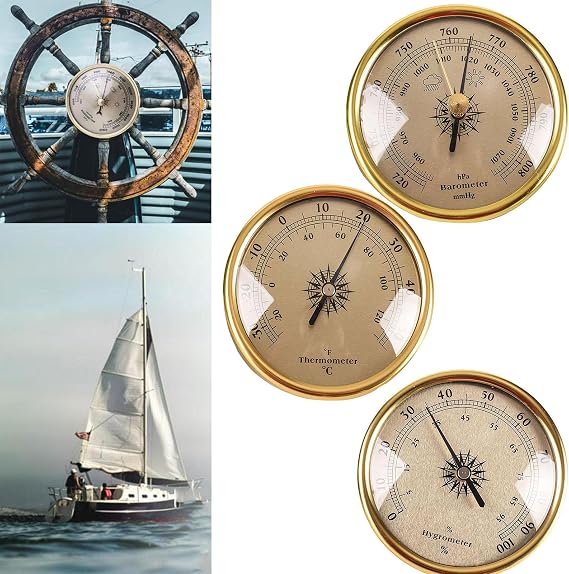 Barometer,Barometers for the Home,3PCS 72 mm Metal Alloy Wall Hanging Barometer Thermometer Hygrometer Weather Station Pressure Gauge,Accurate Weather Station for Indoor and Outdoor Use Golden