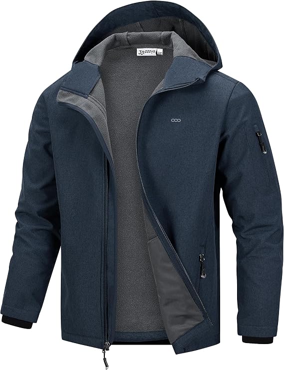 33,000ft Men's Hooded Fleece Lined Rain Shell Jacket Waterproof Lightweight