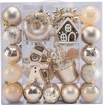 74Pcs Christmas Balls Ornaments Set, Champagne Christmas Tree Ornaments, Shatterproof Plastic Decor for Xmas Tree Hanging, Festival Home Party Decors,IDEAKIT