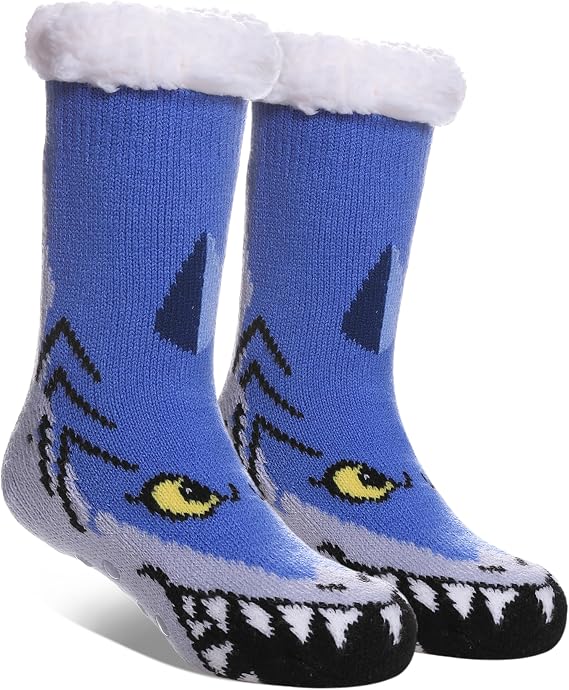 SDBING Kids Fuzzy Slipper Socks Boys Girls Soft Cozy Fluffy Grips Socks Winter Warm Non Slip Christmas Socks