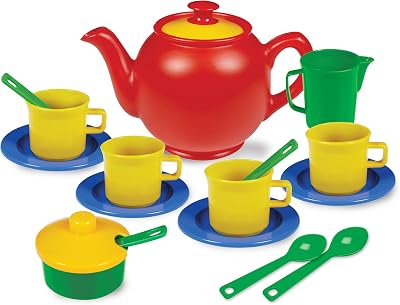 Kidzlane Play Tea Set, 15 Durable Plastic Pieces, Safe and BPA Free for Childrens Tea Party and Fun