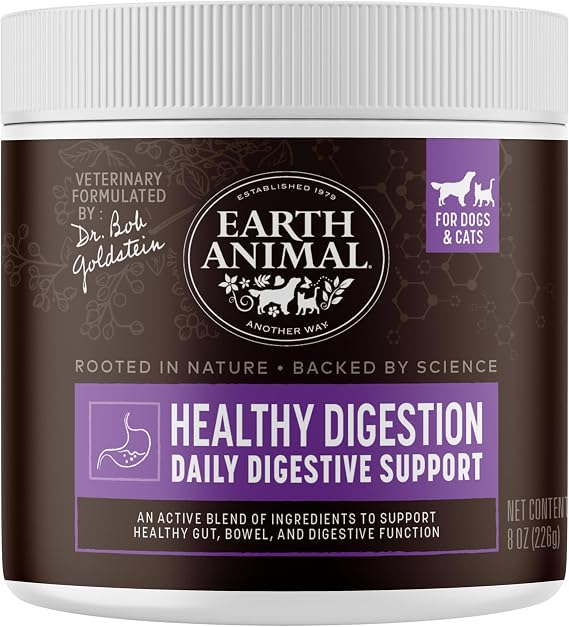 Earth Animal Apothecary Supplement - Healthy Digestion for Dogs & Cats 8 oz | Digestive Support Supplement Powder for Pets - Gut Health for Dogs and Cats for All Breed Sizes and All Life Stages