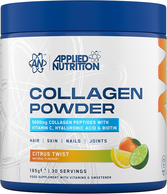 Applied Nutrition Collagen Powder - Citrus Twist Flavour - 5000mg Hydrolysed Bovine Flavoured Collagen Peptides with Vitamin C, Hyaluronic Acid & Biotin (165g - 30 Servings)