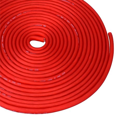 25 ft Red 8 Gauge Amplifier Power Ground Wire 25 Feet 8 GA AWG Amp Cable Roll (10861)