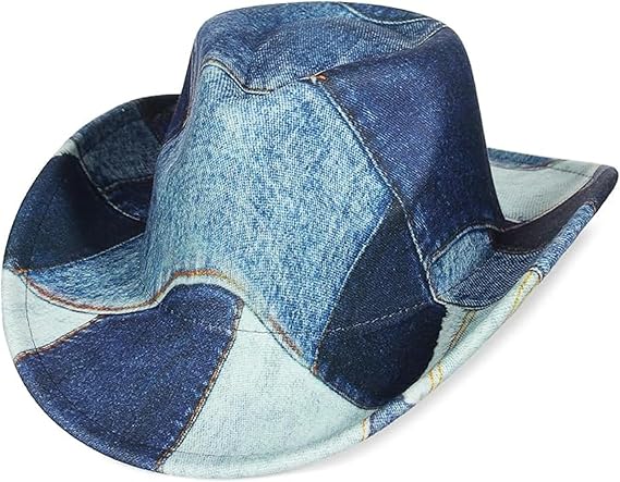 Tie Dye Denim Patchwork Cowboy Hat for Women Men Western Wide Brim Costume Party Hat