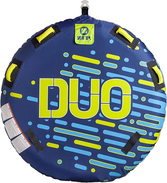 ZUP Duo 2-Person Towable Heavy Duty Deck 4-Handle Tube for Boating with Quick-Connect Tow Hook | Full Nylon Cover