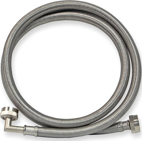 Eastman 4 ft Washing Machine Hose Connector with Elbow, 3/4 in FHT x 3/4 in FHT, Braided Stainless Steel, 48373