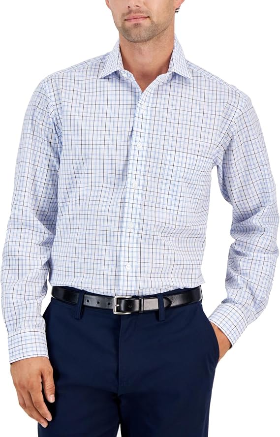 Club Room Mens Performance Plaid Button Down Dress Shirt