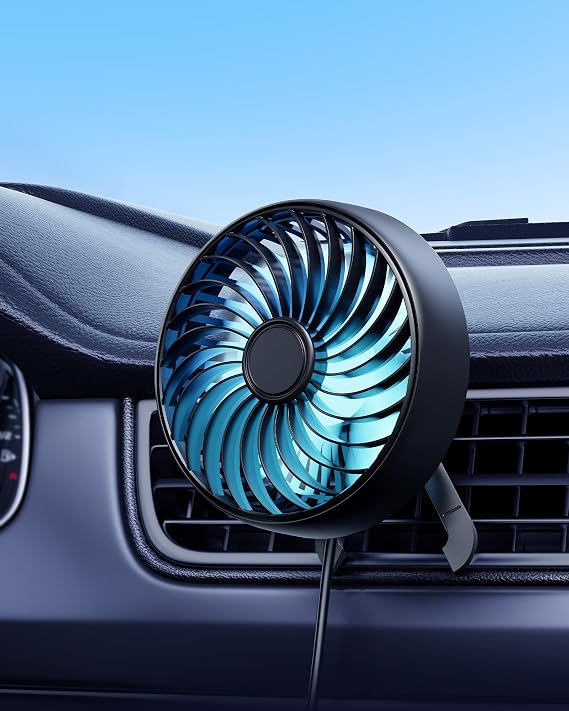 Usb Car Ven Fan with Ambient Light, 360°Rotatable Mini Clip on Fans That Blow Cold Air, Car Ac Air Vent Booster Fan Small Portable Cooler Cooling Fan for Vehicle, Van, Truck, Suv, Rv, Utv Cab