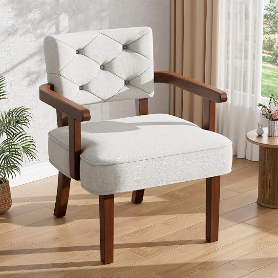 Modern Accent Chair for Bedroom, Mid-Century Arm Chairs with Wood Arms
