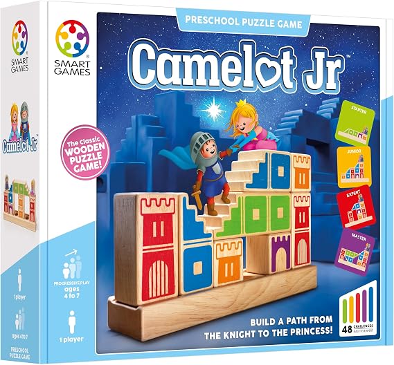 SmartGames Camelot Jr. Award-Winning 3D Wooden Path-Building Puzzle | Connect the Knight & Princess | 48 Challenges | Builds Flexible Thinking & Spatial Reasoning | Ages 4+