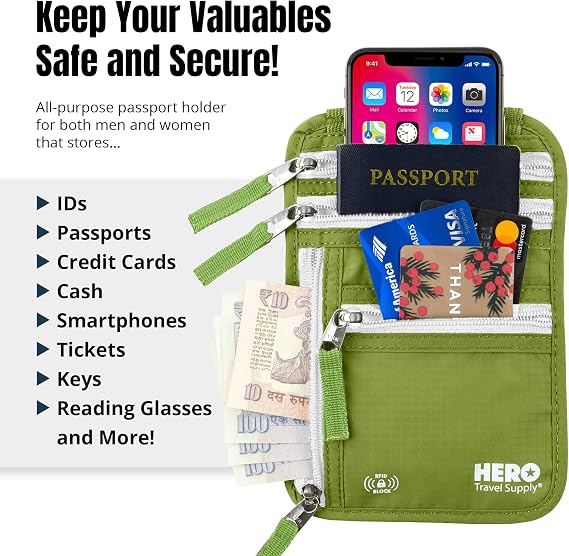 HERO Neck Wallet - RFID Blocking Passport Holder