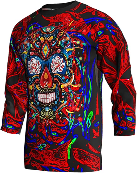 MX Cycling Jersey 3/4 Sleeve Motocross Mountain Dirt Bike Top Downhill Shirt Skull Red MTB Road Racing Moto Motorcycle Ride