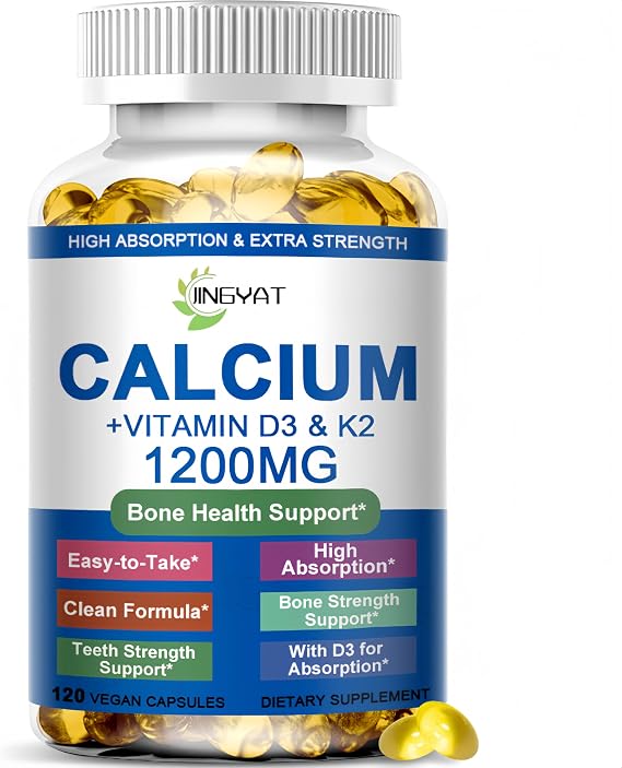 Calcium Supplements for Women - Calcium 1200 mg with Vitamin D3 & K2 - High Absorption Extra Strength Calcium Citrate for Bone Health, Strength, Density, Muscle, Heart Support - Slow Release, Non-GMO