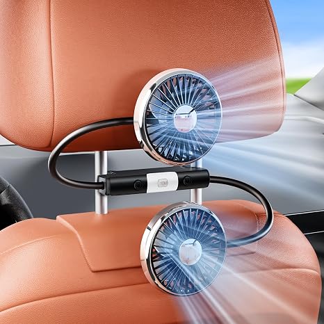 Dual Head Gooseneck Car Cooling Fans for Back Seat for Kids, USB Car Headrest Cooling Fan for Baby Rear Facing, Car Seat Cooler that Blow Cold Air for Vehicles Sedan SUV Rv Truck Without Ac