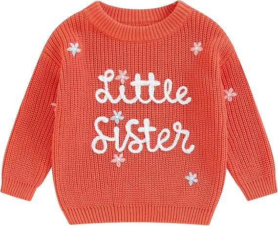 Infant Baby Girl Sweater Embroidery Little Sister Sweatshirt Long Sleeve Pullover Infant Girl Winter Clothes