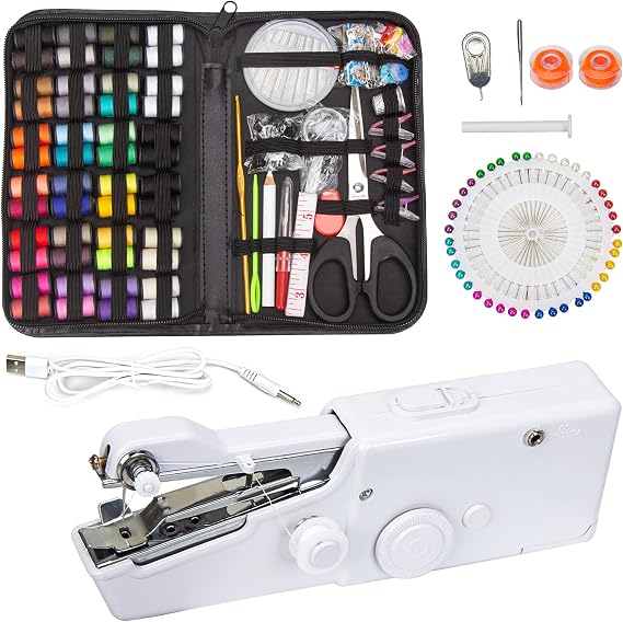 Handheld Sewing Device Portable Sewing Machine with 177 Pcs Sewing Kit Supplies Handheld Electric Sewing Machine for Beginners, Kid, Home Travel Use