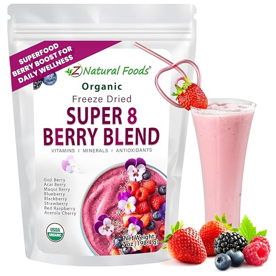 Z Natural Foods Super 8 Berry Blend - Organic Freeze-Dried Powder, 7 oz