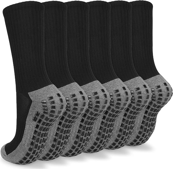 Mens Black White Non Slip Grip Football Sports Socks 9-12 Anti Blister Cushioned Basketball Tennis Trainer Athletic Socks 3 Pairs
