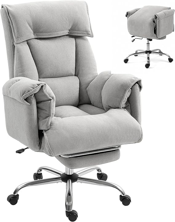 HOMCOM Executive Office Chair Comfy with Foot Rest Reclining Light Gray
