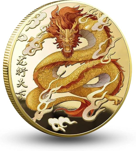 Majestic Chinese Dragon Gold Lucky Coin - Lottery Ticket Scratcher Tool - Attract Good Fortune & Prosperity - Good Luck Chinese Challenge Coin